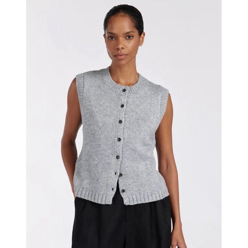 DISSH Foster Silver Marle Knit Vest Grey Wool Blend Button Front Sweater Medium